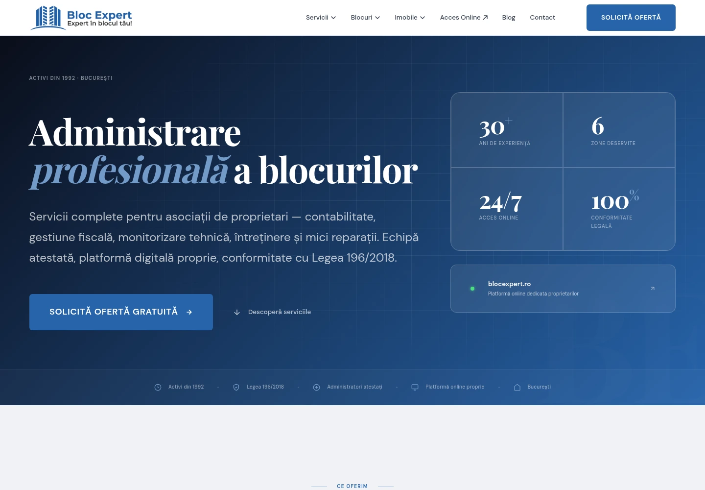 Screenshot desktop al website-ului Bloc Expert.
