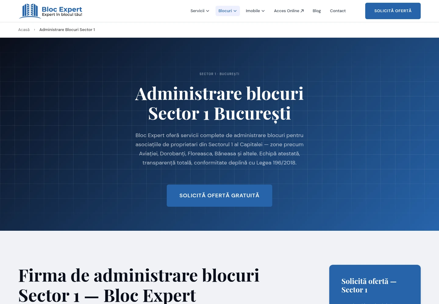 Screenshot cu pagina locală de administrare blocuri Sector 1.