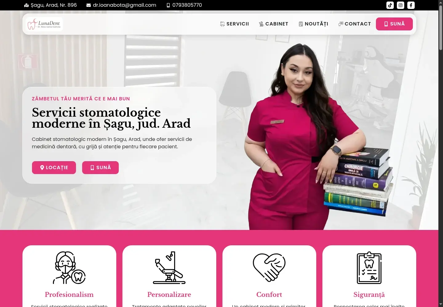 Screenshot desktop al website-ului Luna Dent.
