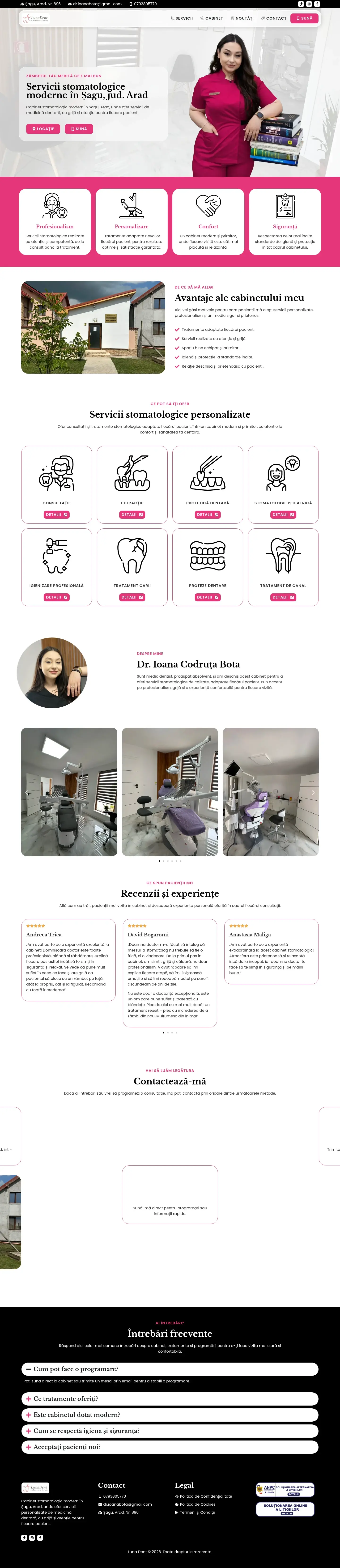 Screenshot full-page al website-ului Luna Dent.
