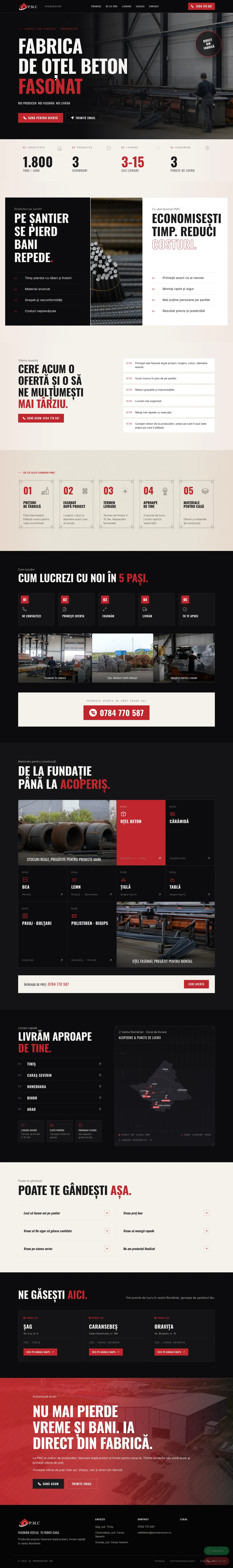 Screenshot full-page al site-ului Oțel Beton ProManucom.